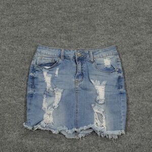 Wax Jean Skirt Womens Small Light Blue Distressed Frayed Hem Denim Mini 90114